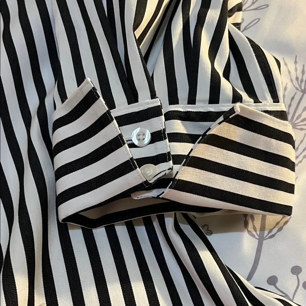 Chico's Black Blouse with Gold Dots and White Blouse with Black Stripes - Picture 9 of 11